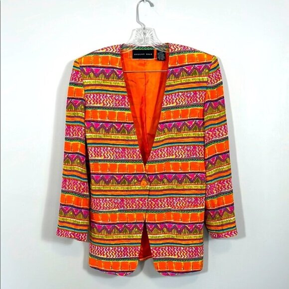 August Silk Colorful Patterned Blazer size 6 - Picture 1 of 5